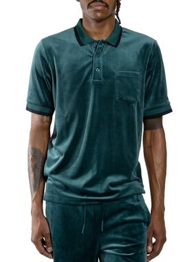 AGTAWH  Polo Shirt New XL Emerald velour Green Short Sleeve.  NWT